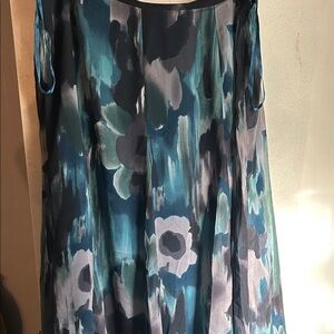 Anne Klein Teal and Charcoal Floral A-Line Skirt